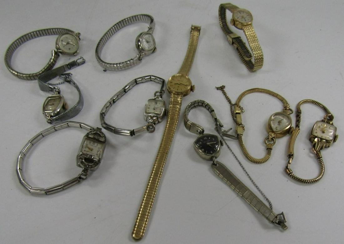 10 Hamilton Ladies Watches: Not tested as to working or not-some for parts or repair- some may work