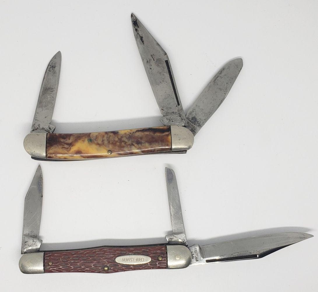 CRAFTMAN & KINGSTON 3 BLADE POCKET KNIVES: BOTH USED - GOOD SNAP - LITTLE WOBBLE