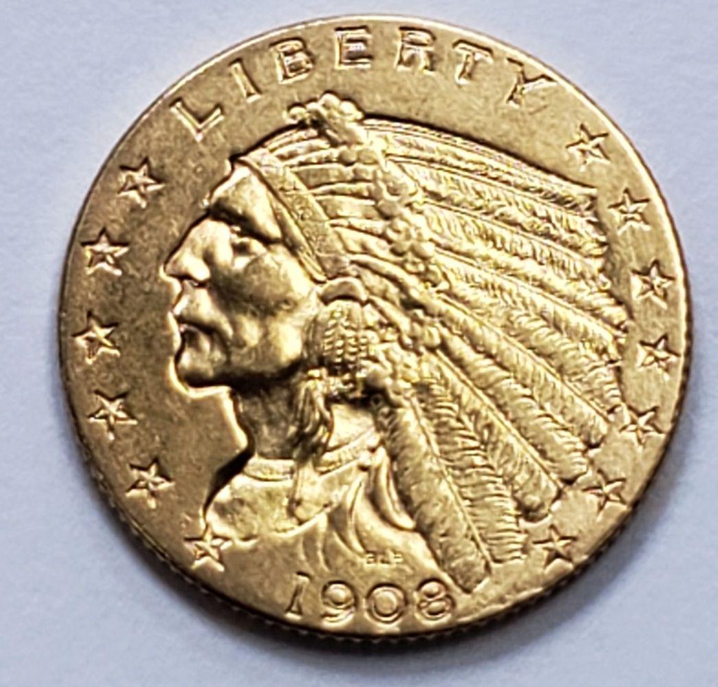 1908 INDIAN HEAD $2.50 GOLD COIN (1 of 2)