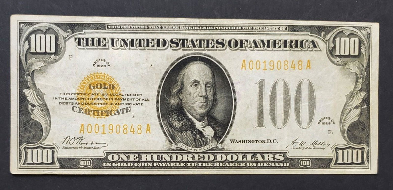 RARE 1928 $100 GOLD CERTIFICATE (1 of 2)
