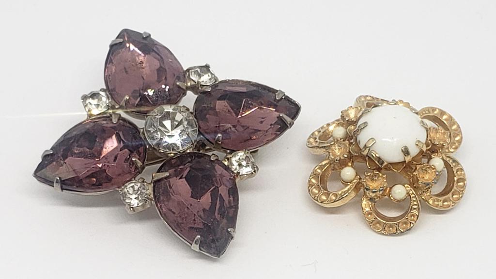 2-VTG BROOCHES: (1)WITH PURPLE AND CLEAR (1 of 3)