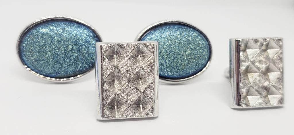 2-PAIRS OF SILVER TONED MEN'S CUFF LINKS (1 of 5)