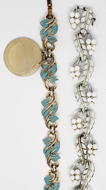 2-VTG CORO BRACELETS-ENAMEL-LUCITE: LEAF DESIGNS