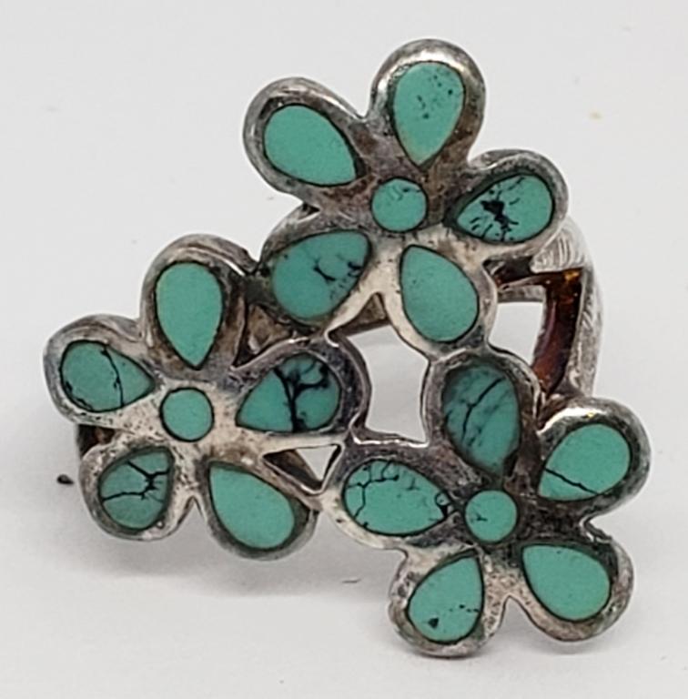 NAVAJO STERLING FLOWER CLUSTER RING WITH (1 of 4)