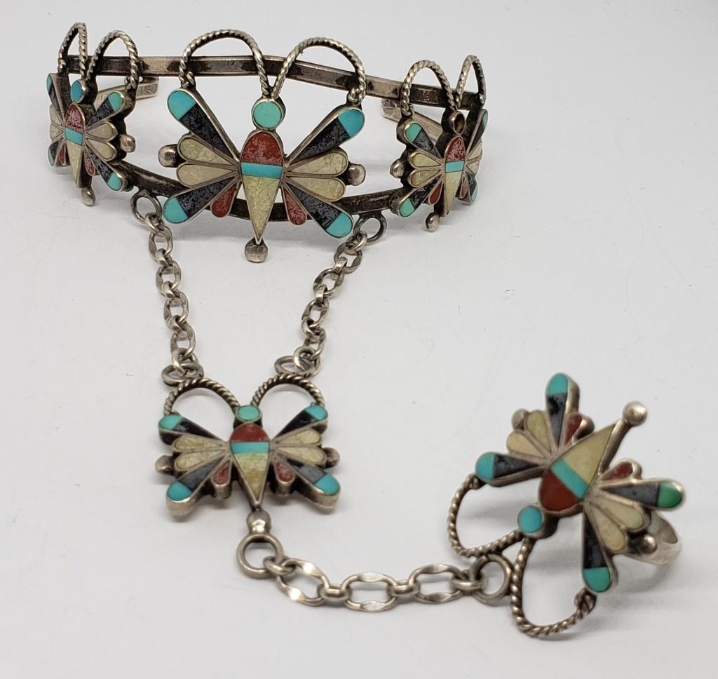 ZUNI STERLING BUTTERFLY SLAVE BRACELET (1 of 5)
