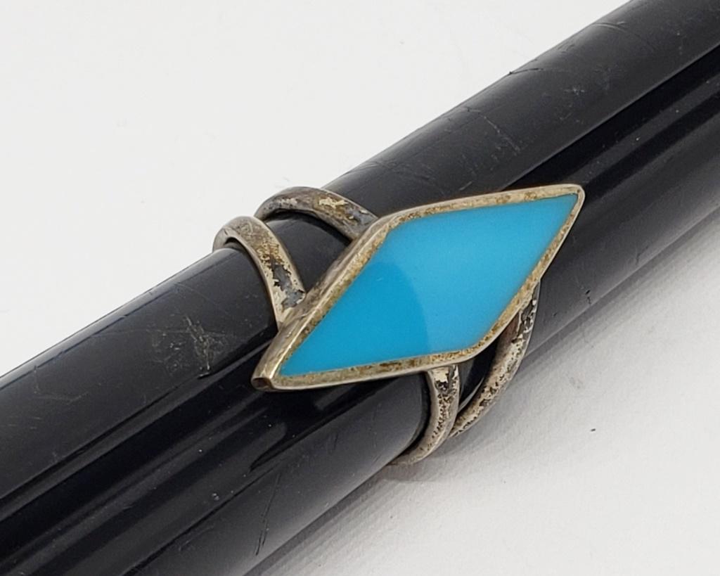 SZ 8 DIAMOND SHAPED NAVAJO 925 RING WITH (1 of 4)