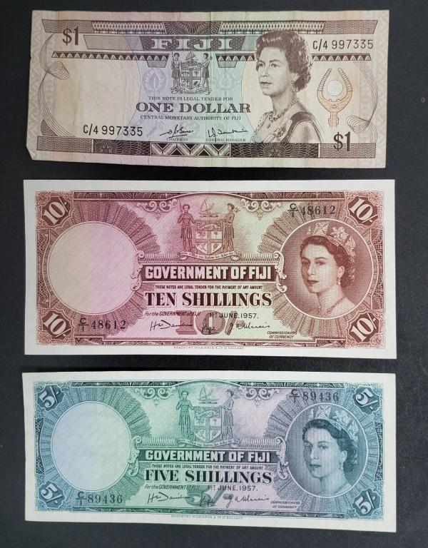 (2) GOVT of FIJI NOTES - 5 & 10 SHILLINGS: (1) ONE POUND FIJI NOTE