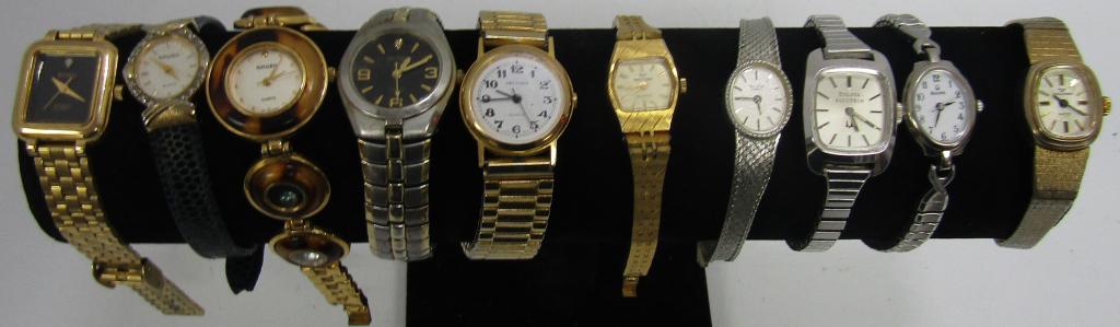 10 Ladies Quartz Watches: 2 Gruen 2 Benrus - 3 Waltham - 3 Bulova Not tested as to working or not - some for parts or repair - some may work