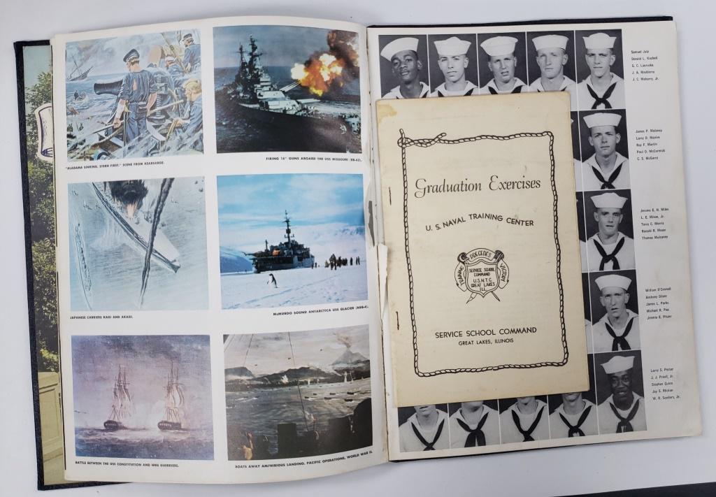 Keel US Naval Training Center 1963 Recruit Yearboo: Spine damage & a few pages have been ripped out.