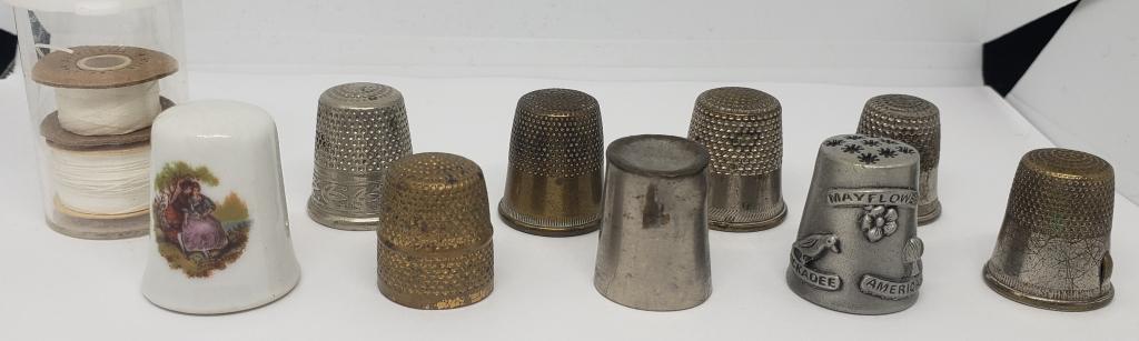 (9) VTG THIMBLES VARIOUS STYLES: plus (2) VTG SPOOLS
