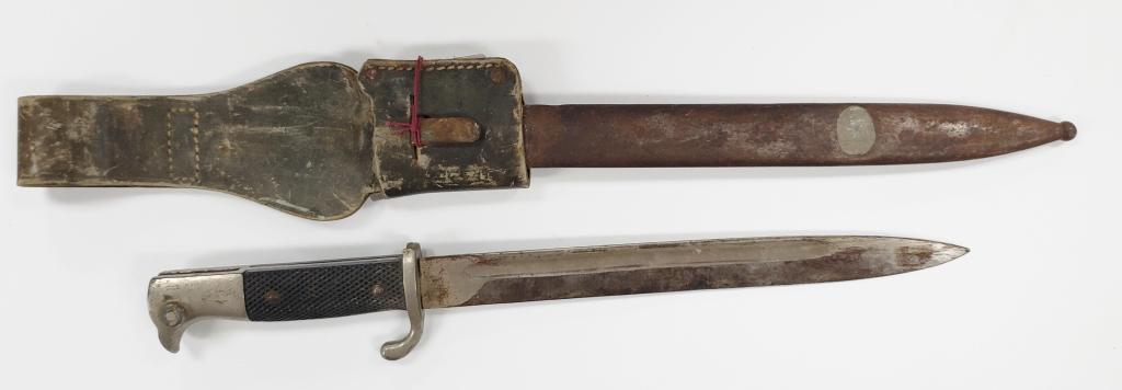 WWII German Dress Bayonet W/Scabbard & Frog: Needs a good cleaning & some restoring. Some surface rust is present on the scabbard.
