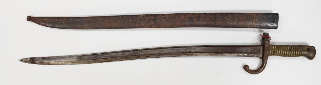 Antique 1872 French Long Bayonet Matching # Scabba: Needs a light cleaning to remove some surface rust on the scabbard & guard. Marked on the back side of the blade 1872.