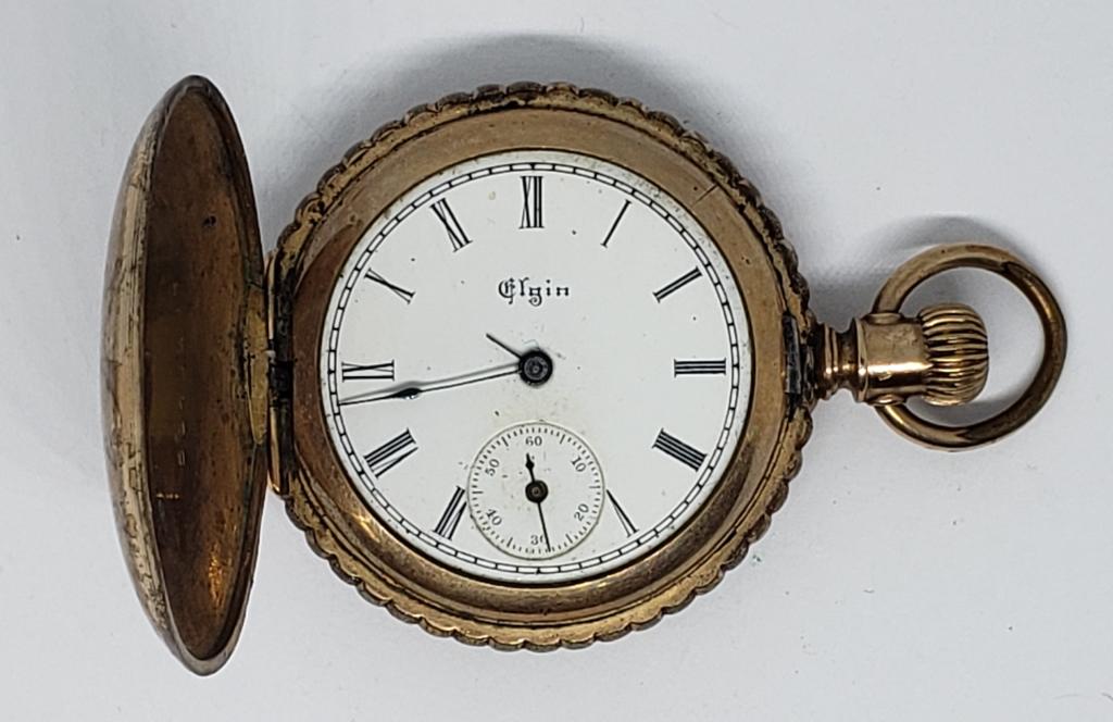 Antique Elgin Pocket Watch - Runs Fine - 7 Jewel S: Missing crystal. Grade 109. Made 1897. Case says "Invincible".