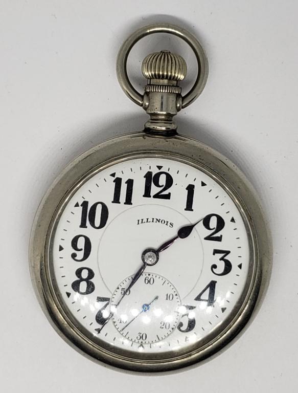 ILLINOIS BUNN SPECIAL RAILROAD WATCH: 16 SIZE, 21 JEWELS, SERIAL #4480196, NICKEL SWING OUT CASE, LEVER SET - WORKING CONDITION / RUNNING