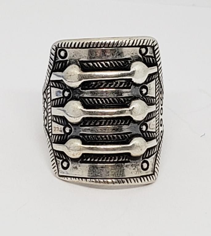 VINTAGE DAVID ANDERSON STERLING RING: "COPY ORIGINAL YEAR 300 AD" RING SIZE 8-TOTAL 9.3 DWT