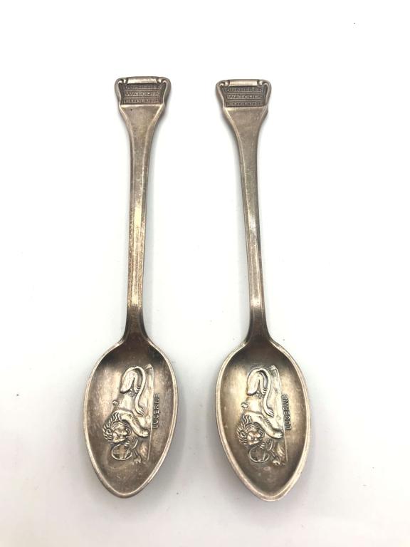 2- ROLEX LUCERNE / Lion Collector Spoons: Sml 4" B 100 12 code spoons for aspiring collectors