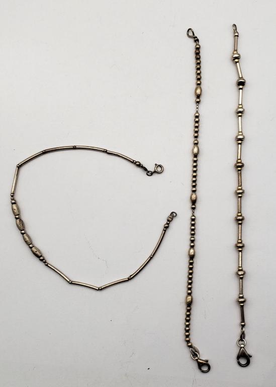 3-STERLING BEADED BRACELETS WITH DIFF DESIGNS: TOTAL 11.2 DWT