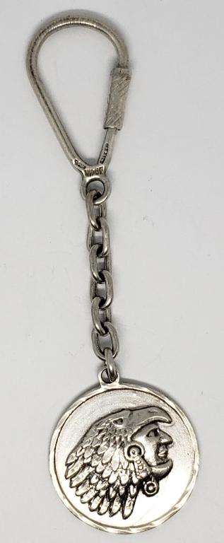 MEXICO STERLING KEYCHAIN-EAGLE HEADDRESS: DEISGN-TOTAL 12.6 DWT