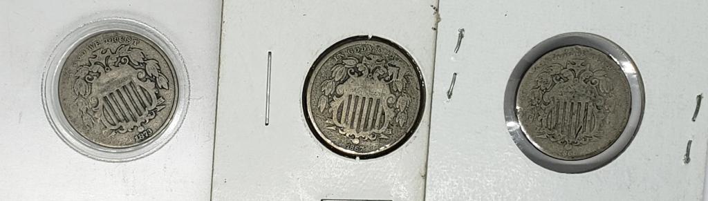 (3) SHIELD NICKELS 1866, 1867, 1873 (1 of 2)