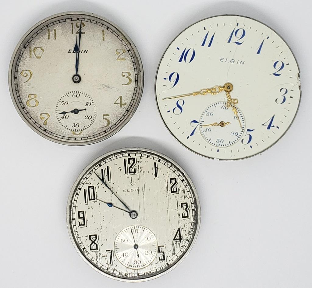 3-VINTAGE ELGIN POCKET WATCH MOVEMENTS (1 of 5)