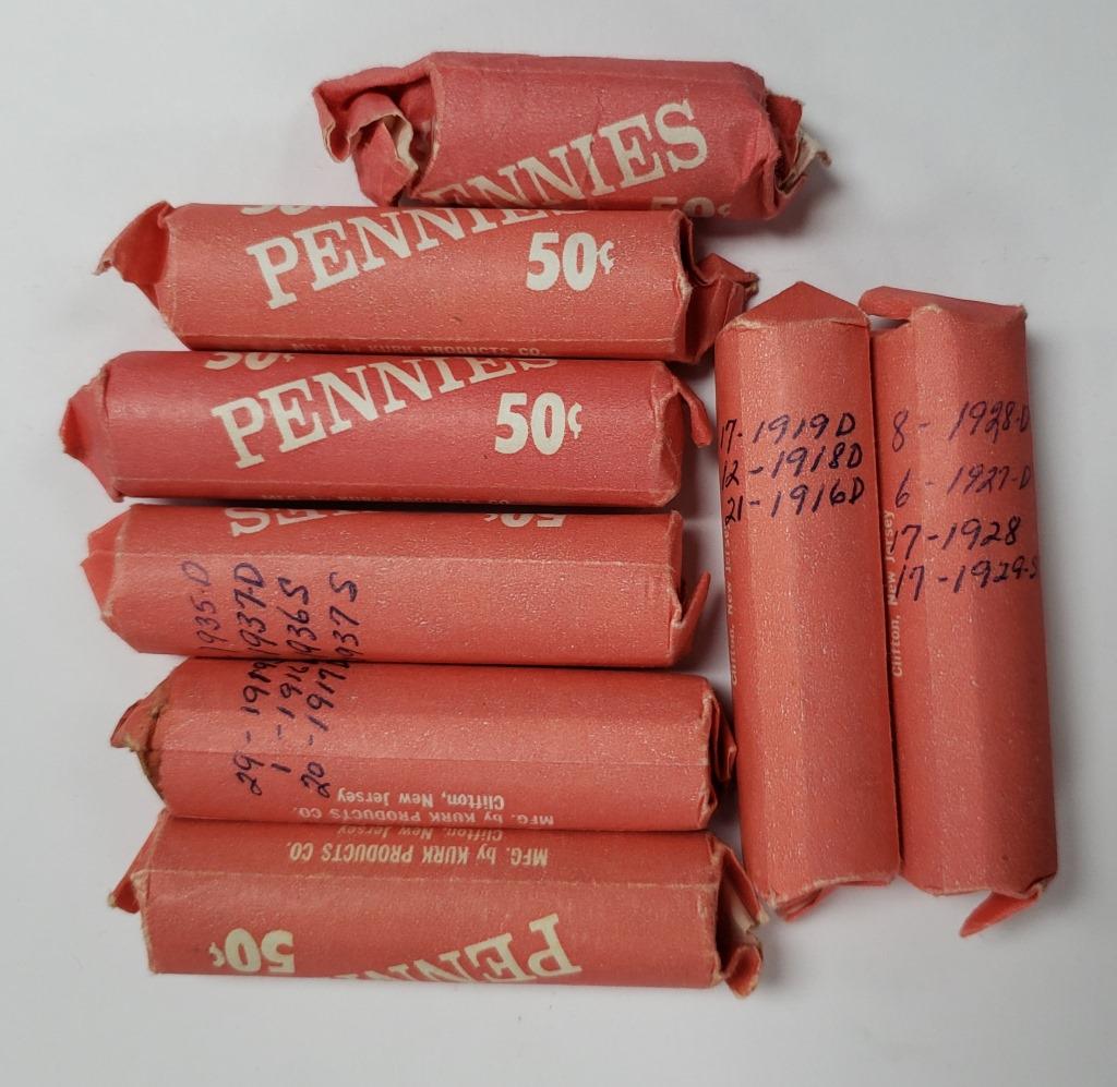 (7) WHEAT CENT ROLLS MIX DATES & MINT MARKS (1 of 1)