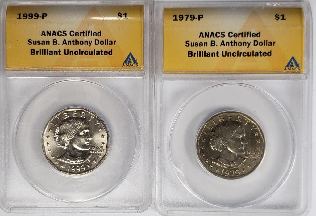 1979-P & 1999-P SUSAN B ANTHONY $1: ANACS BU