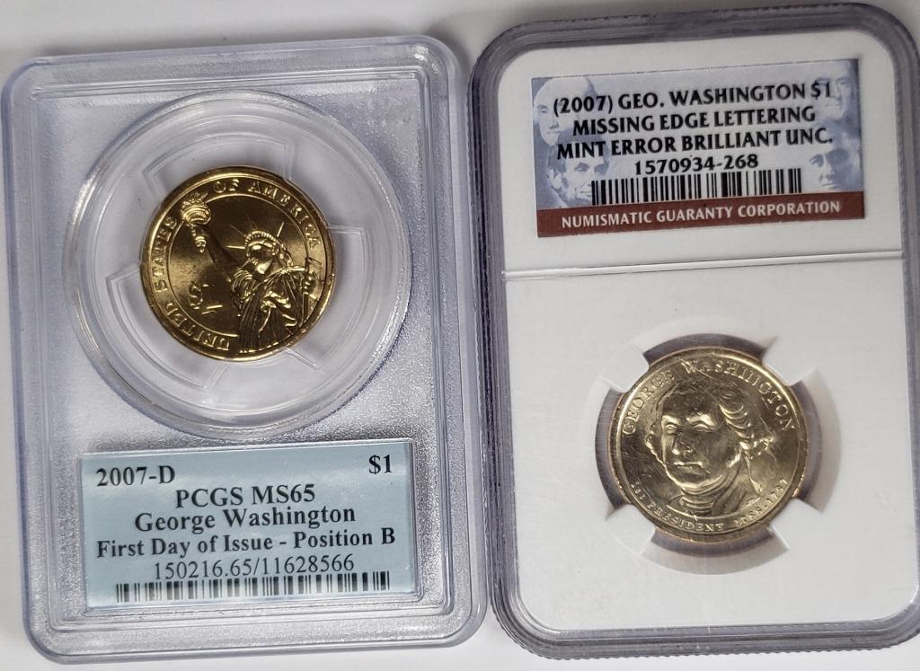 (2) 2007 George Washington $1 Missing Edge (1 of 2)