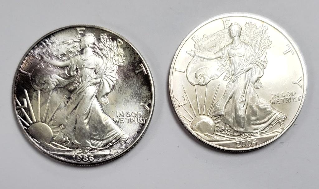 2 - 1986 and 2004 American Silver Eagle 1 oz Fine (1 of 2)