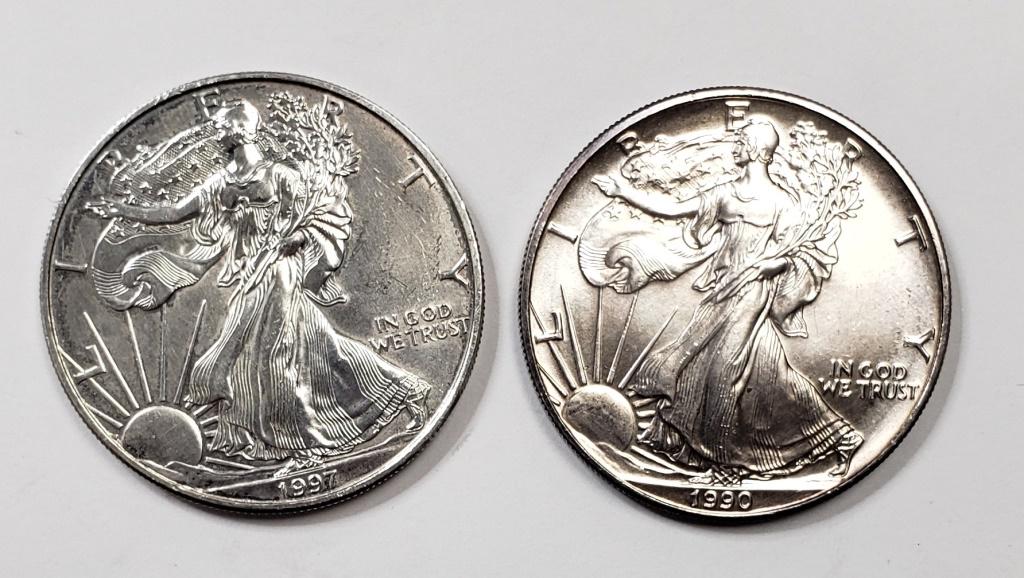 2 - 1990 and 1997 American Silver Eagle 1 oz Fine (1 of 2)