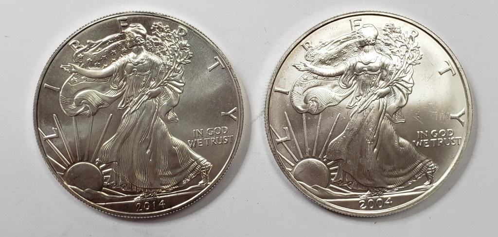 2 - 2004 and 2014 American Silver Eagle 1 oz Fine (1 of 2)