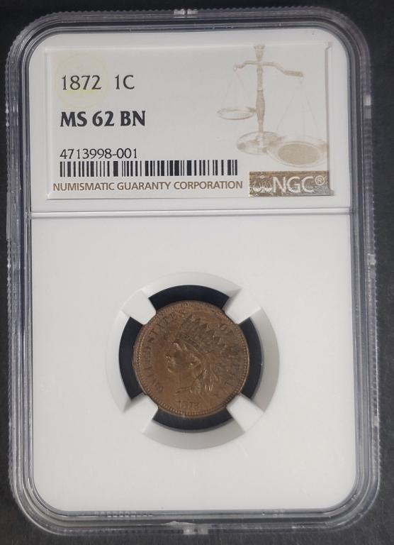 1872 INDIAN CENT NGC MS62 BN (1 of 4)