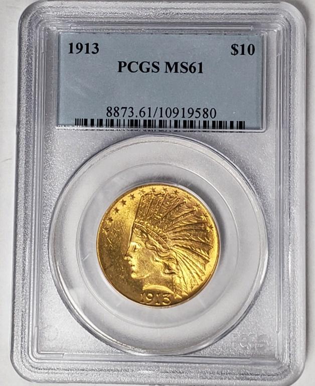 1913 $10 INDIAN HEAD GOLD PCGS MS61 (1 of 4)