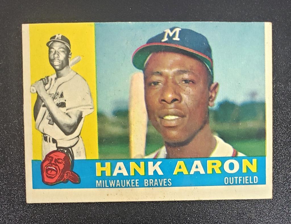 1960 TOPPS #300 HANK AARON: NO CREASES / OFF CENTER TOP-BOTTOM - EM CORNERS