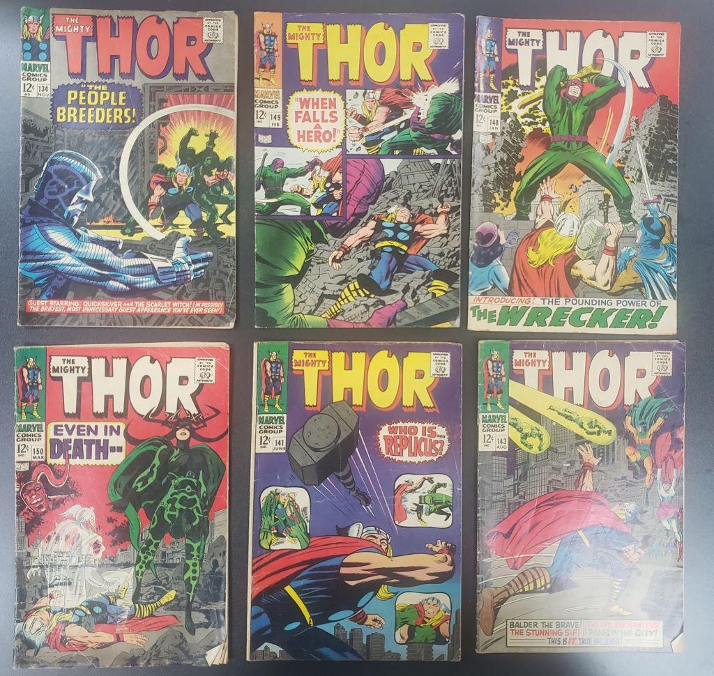 (6) THE MIGHTY THOR 1966-1967 COMICS: #134, 149, 148, 141, 143, 150