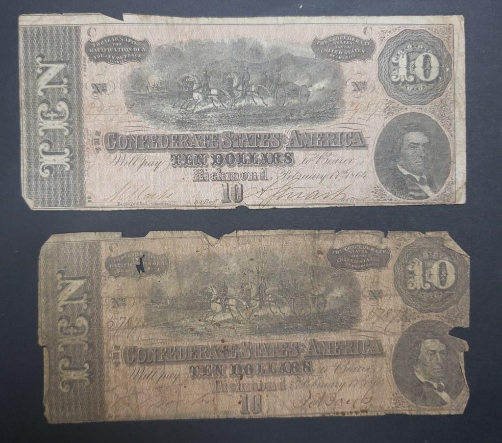 (2) CONFEDERATE STATES of AM $10 NOTES: CIRCS