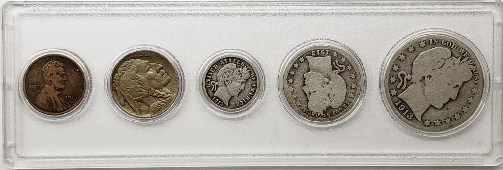 1913 YEAR SET (5 COINS) in CAPITOL HOLDER (1 of 2)