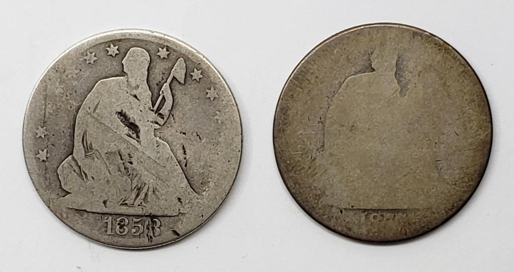 1858-O & 1877  SEATED HALF DOLLARS (1 of 2)