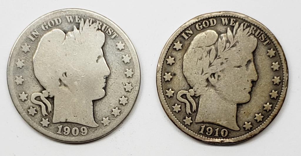 1909 & 1910 BARBER HALF DOLLARS (1 of 2)