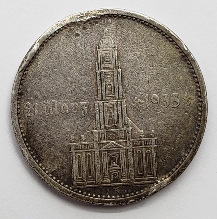 1934 Germany Third Reich Silver 5 Mark: 5 Reichsmark Garrison Church & Date Silver Coin - rim dings