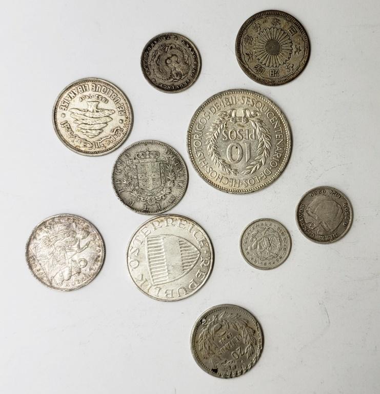 10 FOREIGN SILVER COINS - MIXED DATES (1 of 2)