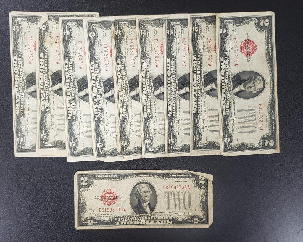 (10) 1928 $2 RED SEAL U.S. NOTES (1 of 2)