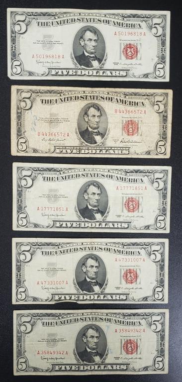(5) MIX $5 RED SEAL U.S. NOTES (1 of 2)
