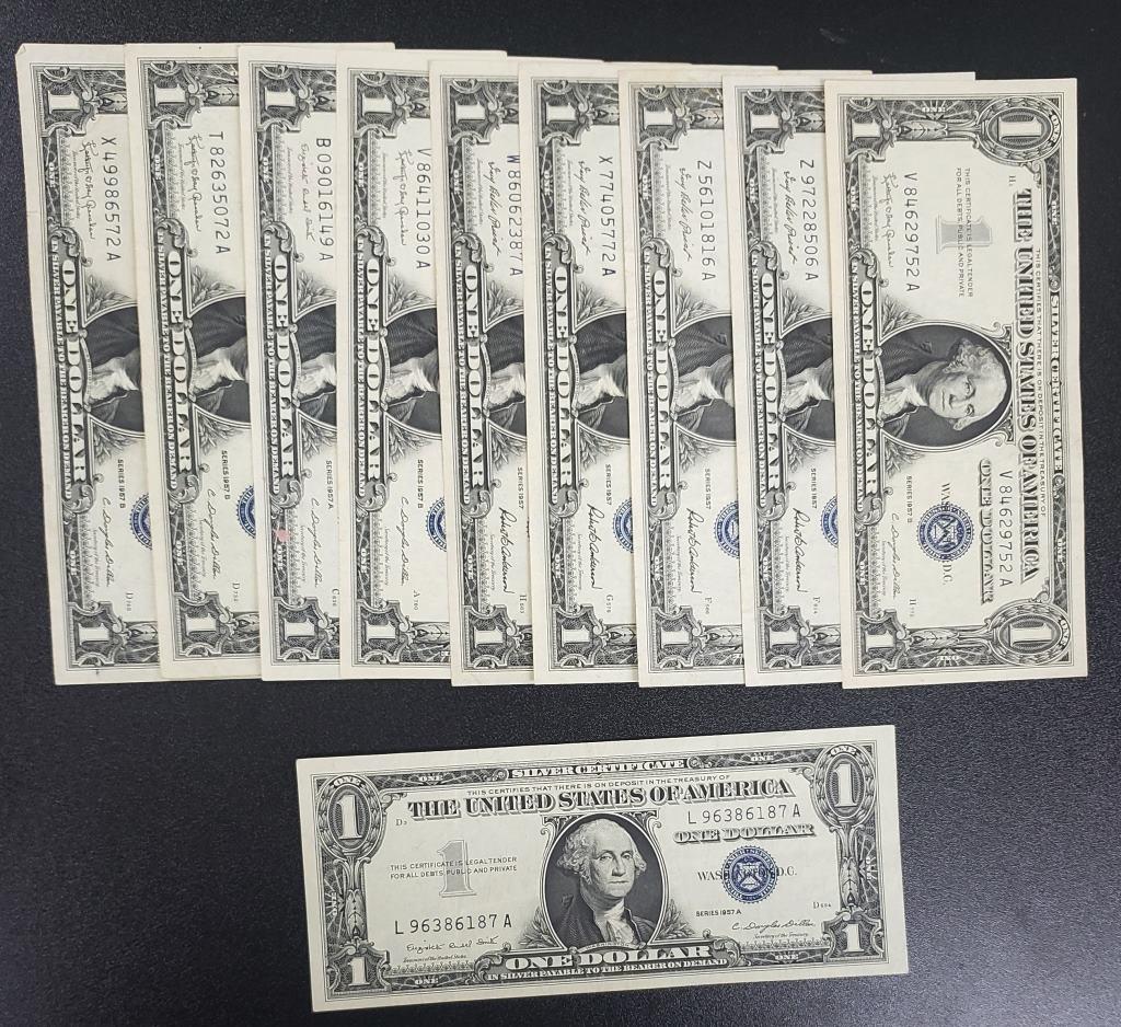 (10) AU/CU 1957 $1 SILVER CERTS (1 of 2)