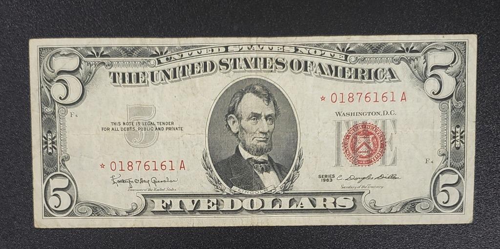 1963 "STAR NOTE" $5 RED SEAL NOTE (1 of 2)