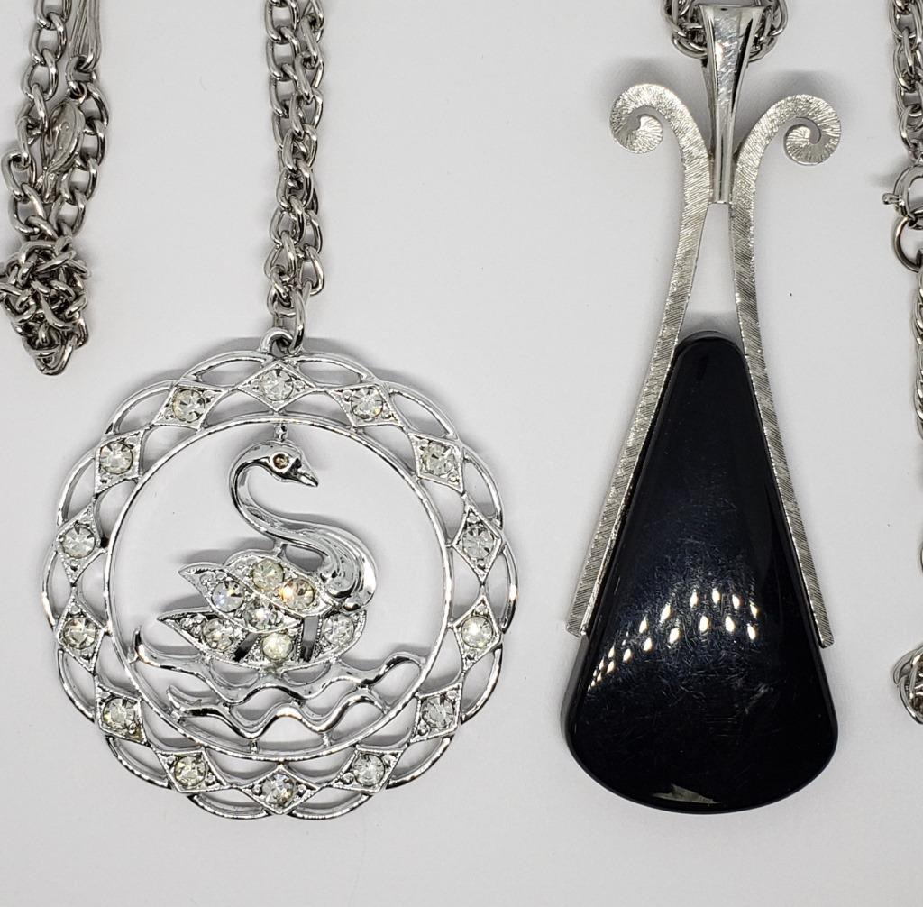 2-VTG SILVER TONED LONG CHAIN/NECKLACES WITH (1 of 5)