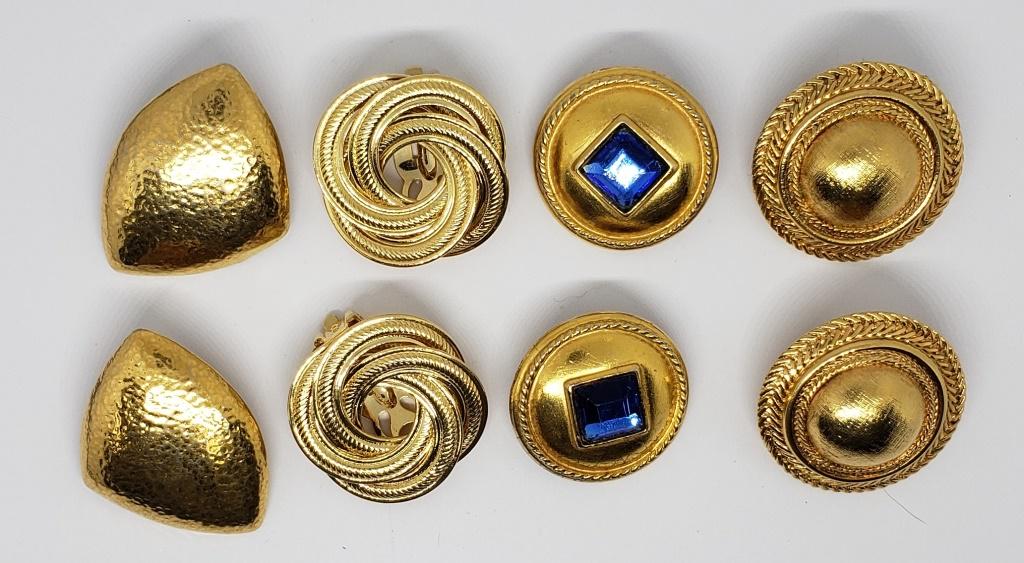 4-VTG GOLD TONED CLIP ON EARRINGS: (2)MONET (1 of 6)