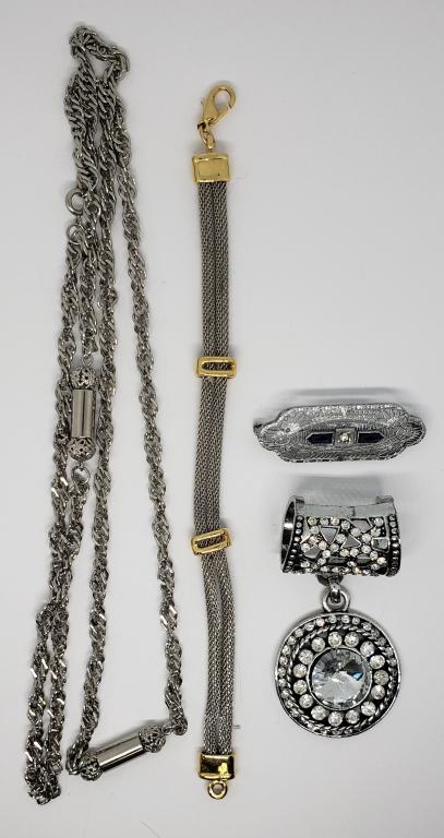 VINTAGE SILVER TONED JEWELRY LOT: (1)32 INCH (1 of 4)