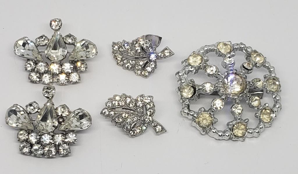 VINTAGE SILVER TONED RHINESTONE JEWELRY LOT: (1 of 4)
