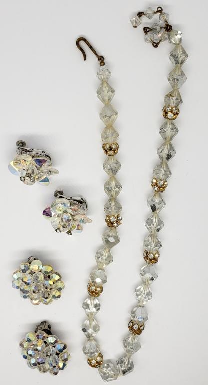 VINTAGE SILVER TONED CLEAR BEADED JEWELRY LOT: (1 of 4)