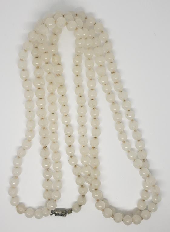 60 INCH NEPHRITE WHITE JADE BEADED NECKLACE (1 of 4)